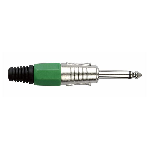 6.3 mm Jackplug Mono, Nickel housing Cappuccio finale verde