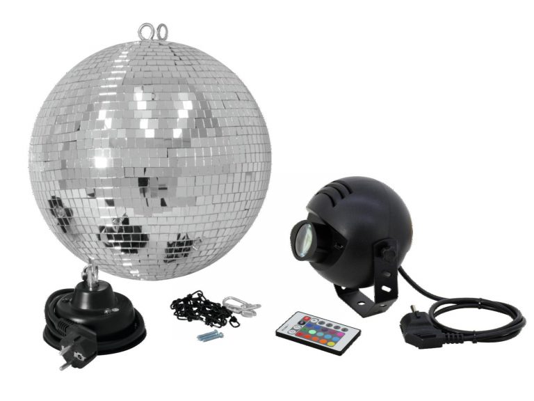 EUROLITE Mirror Ball Set 30cm with LED RGB Spot RC