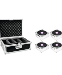 EUROLITE Set 4x AKKU IP Flat Light 1 chrome + Case