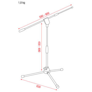 Pro Microphone stand with telescopic boom 430-690 mm