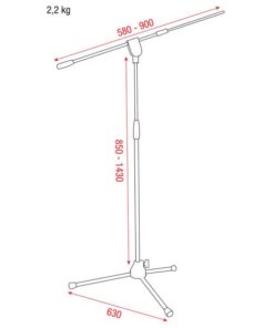 Pro Microphone stand with telescopic boom 850-1.430 mm componente base in metallo