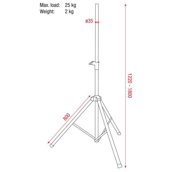 Speakerstand 35-38 mm Alluminio 1220-1.800 mm carico massimo 25 Kg