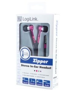 Auricolari Stereo Zipper con Microfono e Telecomando Fucsia
