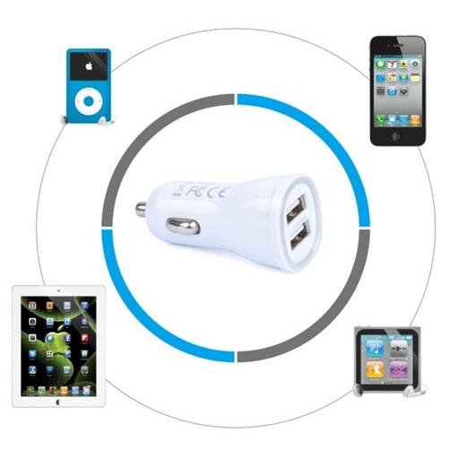 Caricatore da Auto 2 USB 5V 2.4A Bianco