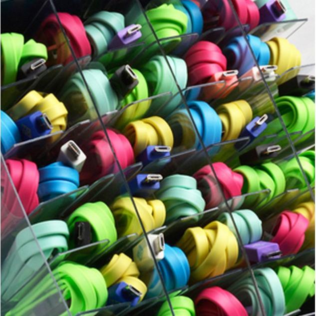 Cavo Flat USB AM a Micro USB M 1m Verde Acqua / Viola