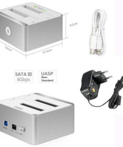 Docking Station USB3.0 Slot per 2 HDD SSD SATA 6G 2,5''/3,5'' Alluminio