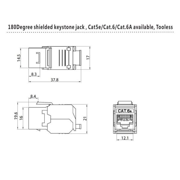 Frutto Keystone RJ45 Cat6A 10Gigabit STP 180° Tooless Slim