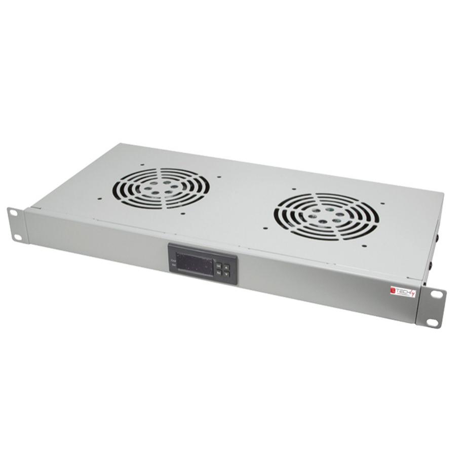 Gruppo 2 Ventole 1U per Rack 19'' con Termostato LED Grigio