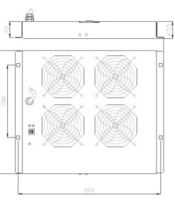 Gruppo di 4 Ventole a Soffitto Senza Termostato per Rack 19'' Nero