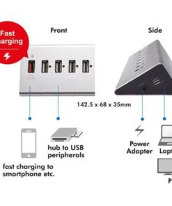 Hub USB 8 Porte in Alluminio con Ricarica Veloce