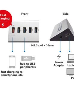 Hub USB3.0 8 Porte in Alluminio con Ricarica Veloce