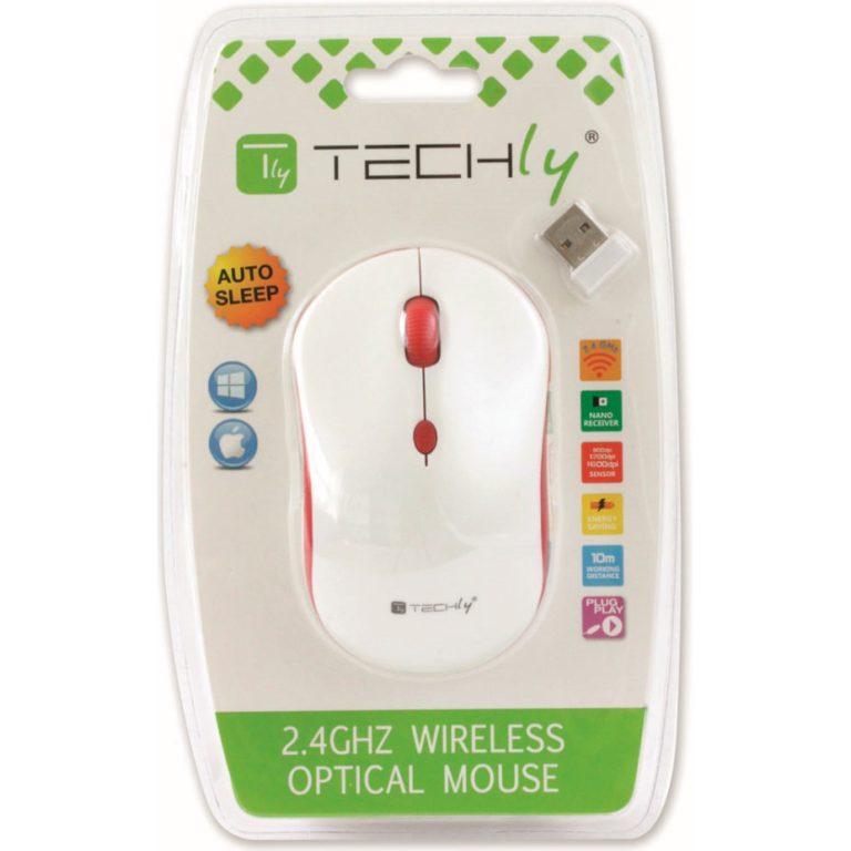 Mouse Wireless 2.4GHz 800-1600 dpi Bianco/Rosso