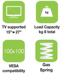 Supporto Tubolare a Gas da Scrivania per Monitor 15-27'' 360mm Nero