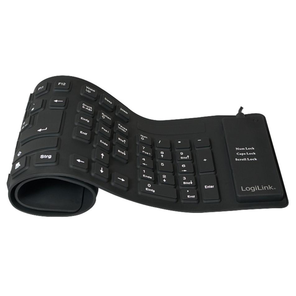 Tastiera Flessibile in Silicone USB/PS2 109 Tasti Layout Tedesco Nero