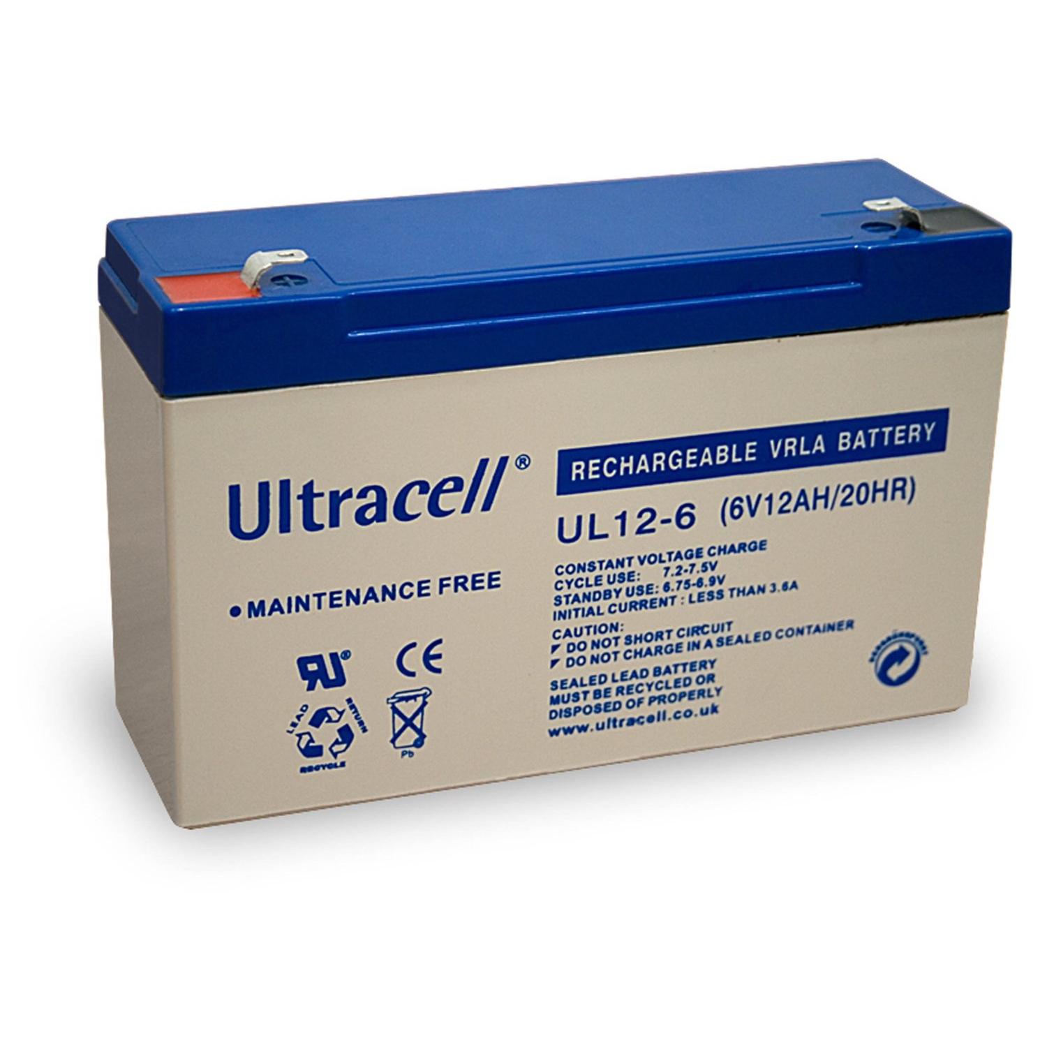 Batteria Ricaricabile 6V 12Ah, Ultracell UL12-6(Faston 187 - 4.8 mm)
