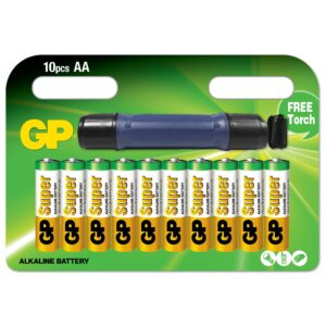 Blister 10 Batterie Alcaline AA Stilo GP con Torcia