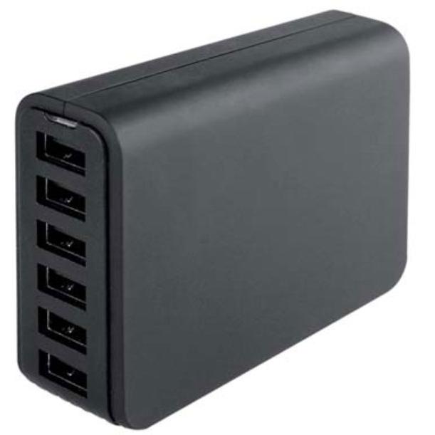 Carica Batterie da Tavolo 6 USB 12A per Smartphone Tablet  Nero