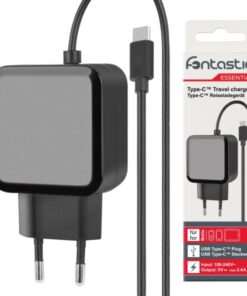 Caricatore con Cavo USB-C 2,4A Spina Europea 2 pin Nero