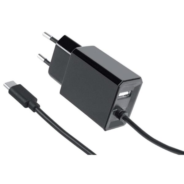 Caricatore con Cavo USB-C 3,4A Spina Europea 2 pin Nero
