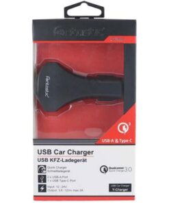 Caricatore da Auto 2 USB + USB-C con uscita 3A Quick Charge 3.0 Nero