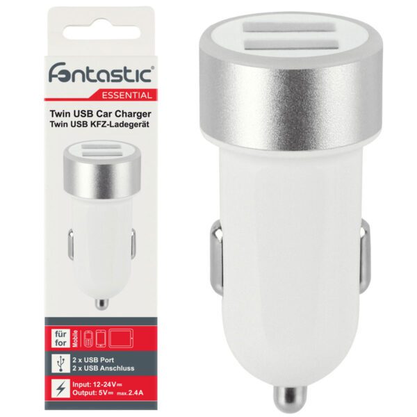Caricatore da Auto 2 USB con uscita 2,4A Bianco