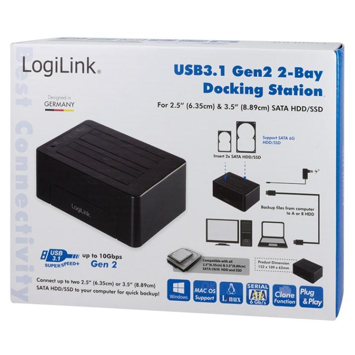 Docking Station USB3.1 Gen2 Doppio Slot HDD/SSD SATA da 2.5''/3.5'' Nero