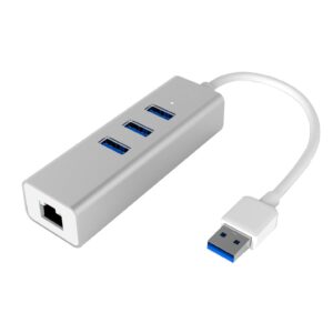Hub 3 porte USB3.0 con Ethernet LAN 1Gigabit e adattatore USB-C