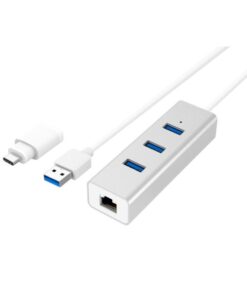 Hub 3 porte USB3.0 con Ethernet LAN 1Gigabit e adattatore USB-C