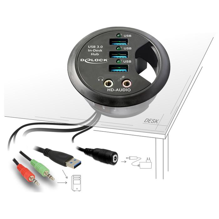 Hub USB 3.0 3 porte + Audio HD In-Desk Diametro 6 cm