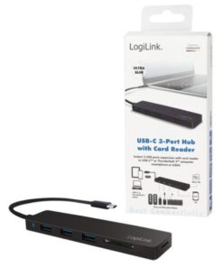 Hub USB-C SuperSpeed 3 Porte USB3.0 A Femmina con Card Reader Nero