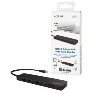 Hub USB-C SuperSpeed 3 Porte USB3.0 A Femmina con Card Reader Nero