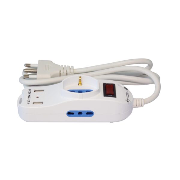 Multipresa 2 Posti Italiana Bipasso / 1 Schuko con 2 prese USB