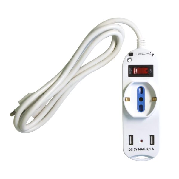 Multipresa 2 Posti Italiana Bipasso / 1 Schuko con 2 prese USB
