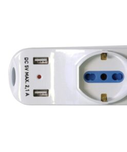 Multipresa 2 Posti Italiana Bipasso / 1 Schuko con 2 prese USB
