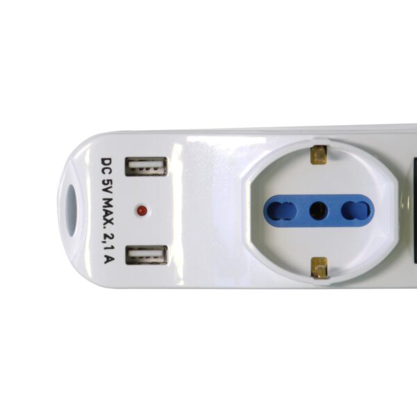 Multipresa 2 Posti Italiana Bipasso / 1 Schuko con 2 prese USB