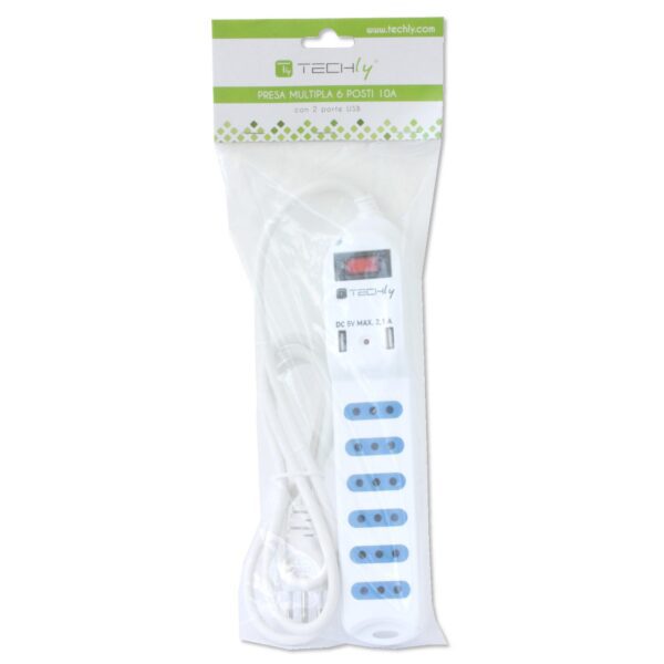 Multipresa 6 Posti Italiana 10A con Interruttore e 2 USB