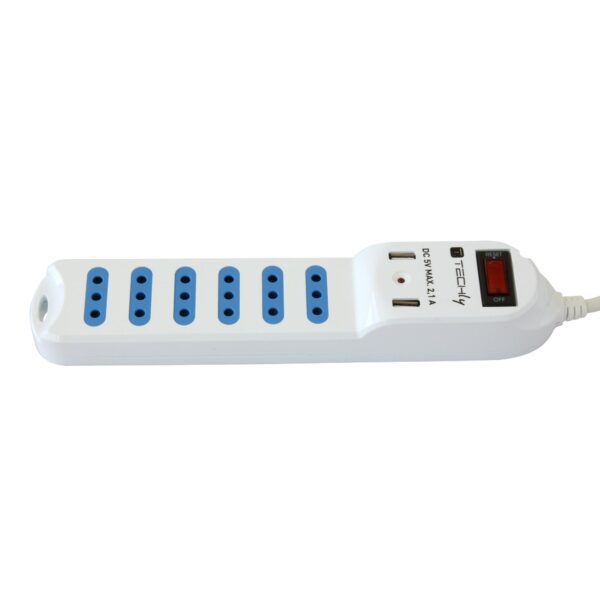 Multipresa 6 Posti Italiana 10A con Interruttore e 2 USB