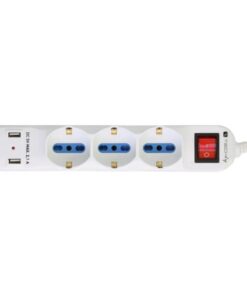 Multipresa 6 Posti Italiana Bipasso con 2 Prese USB Bianca
