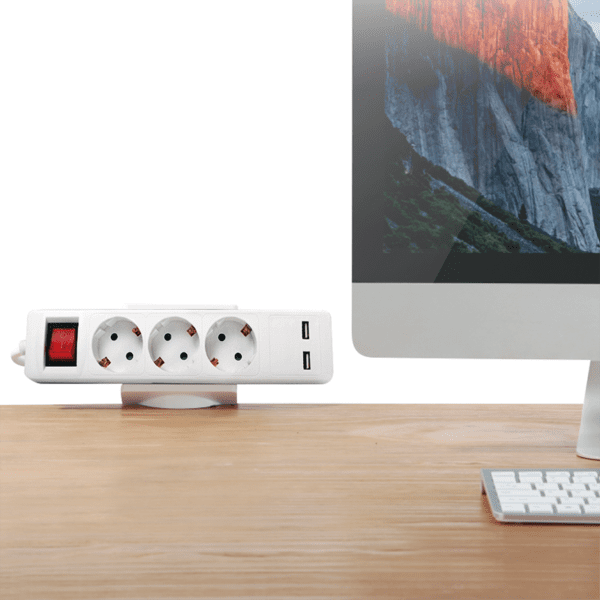 Organizer da scrivania per cavi e prese multiple con morsetto di fissaggio