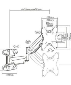 Supporto a Muro con Molla a Gas per TV Curve/Piatte 23-42'' 563mm Nero