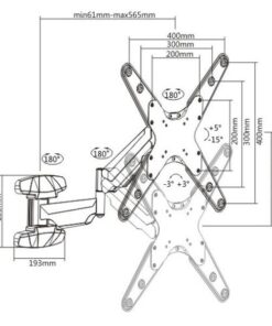 Supporto a Muro con Molla a Gas per TV Curve/Piatte 23-55'' 565mm Nero