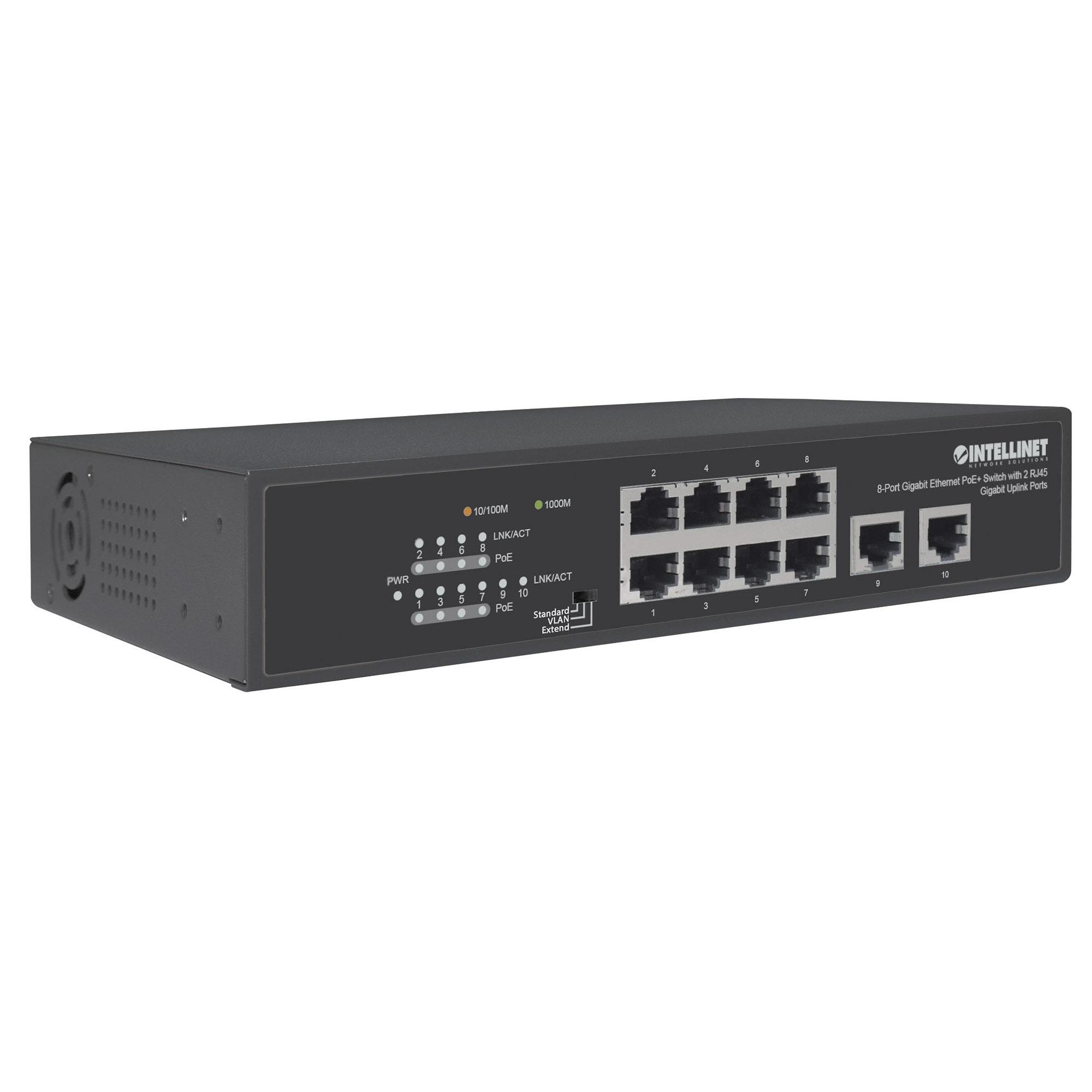 Switch Ethernet Gigabit 8 Porte PoE+ con 2 porte RJ45 Gigabit Uplink