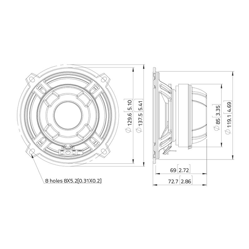 LAVOCE CSF051.21 5" Coaxial Ferrite-Neodymium Magnet Steel Basket Driver