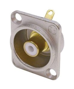 Neutrik NF2D-9 - Presa Cinch (RCA) da pannello in alloggiamento a D nichelato con rondella isolante bianca e raccordo a saldare