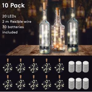 10 Strip da 20 LED Bianco Caldo per Bottiglie