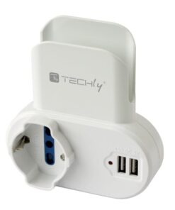 Adattatore Presa bipasso/Schuko 2 USB 1A con porta telefono