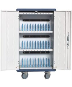 Carrello Stazione di Ricarica USB Ventilato per 30 Notebook/Tablet/Smartphone Bianco/Blu