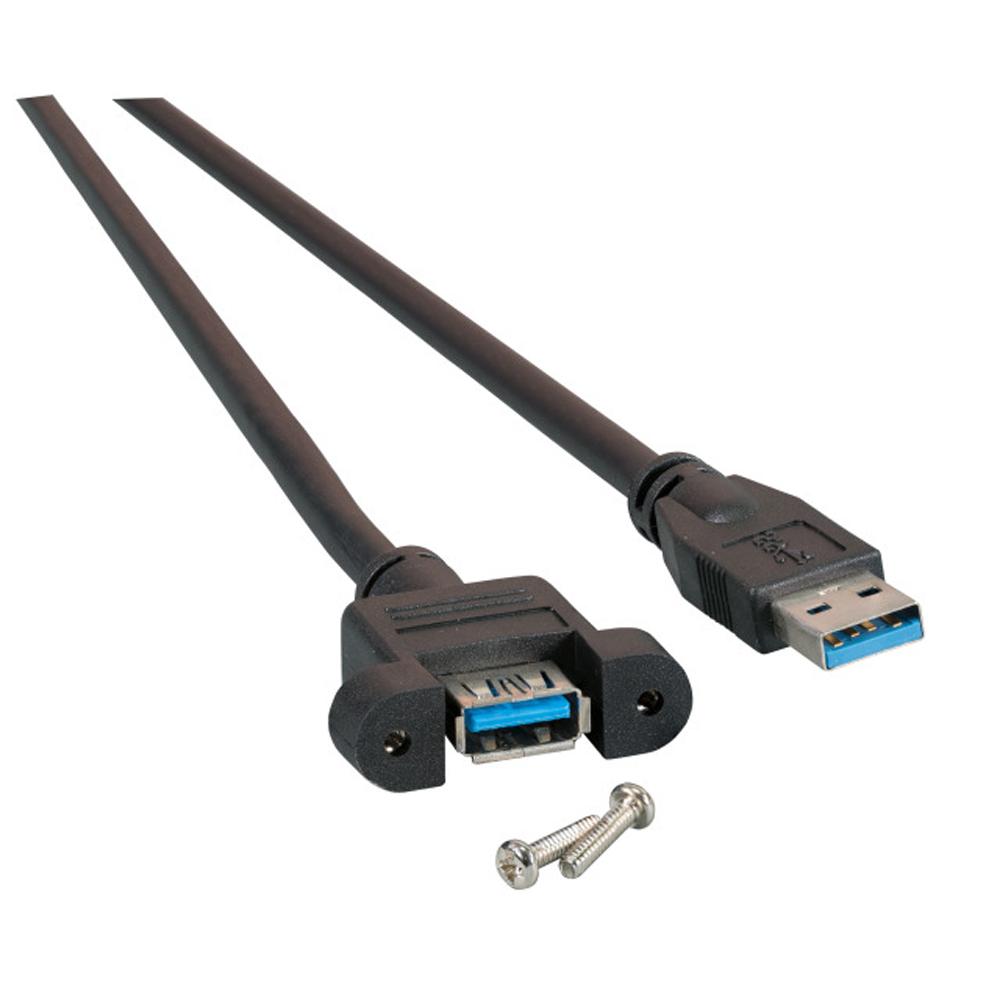 Cavo Prolunga USB 3.0 SuperSpeed A/A M/F da Pannello 1m Nero