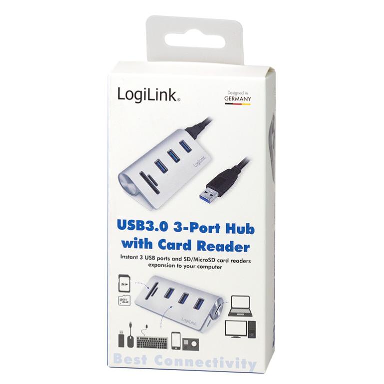 Hub USB 3.0 SuperSpeed 3 porte Alluminio con Lettore di Memorie