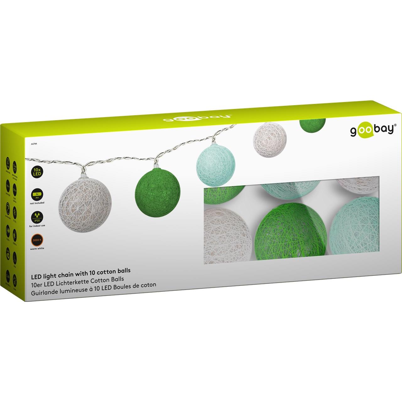 Luci LED Decorative a Batteria Palline Bianco/Verde di Cotone A++